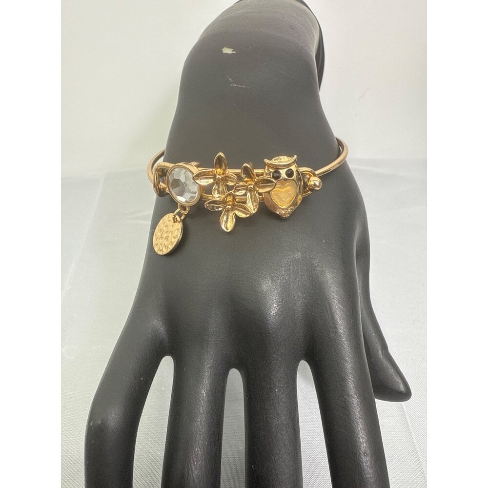 Gold-Tone Charm Bangle Bracelet With Crystal & Floral Accents